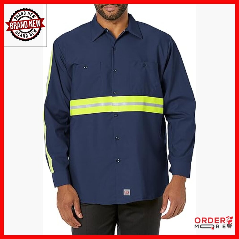 Long Sleeve Industrial Work Shirt With Reflective Trim, Regular Fit